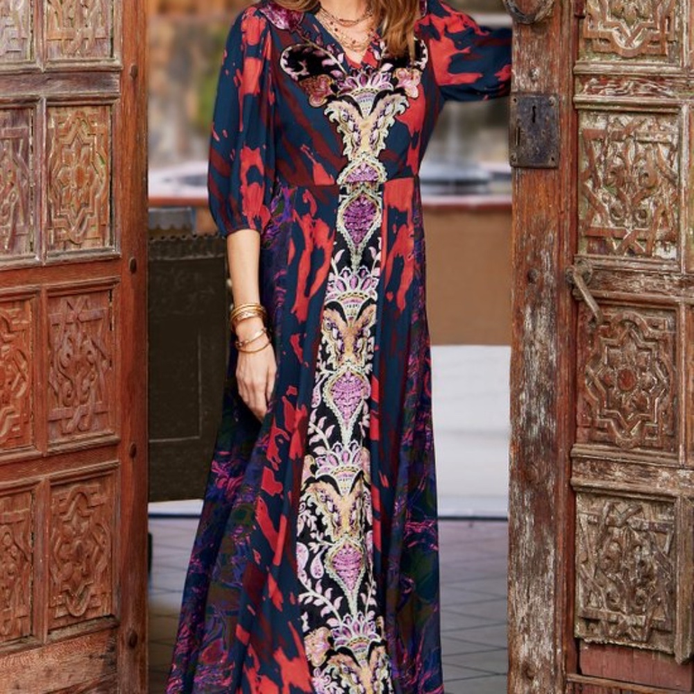 NWT SOFT SURROUNDINGS PLUS 24W EPIPHANY MAXI BOHO DRESS MIXED MEDIA